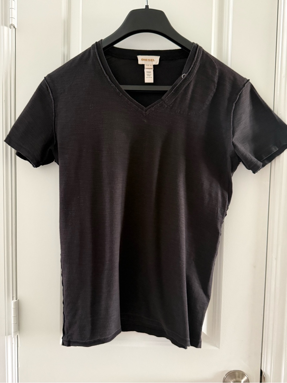 Diesel Black V-Neck Short Sleeve T-Shirt Size M 100% Cotton